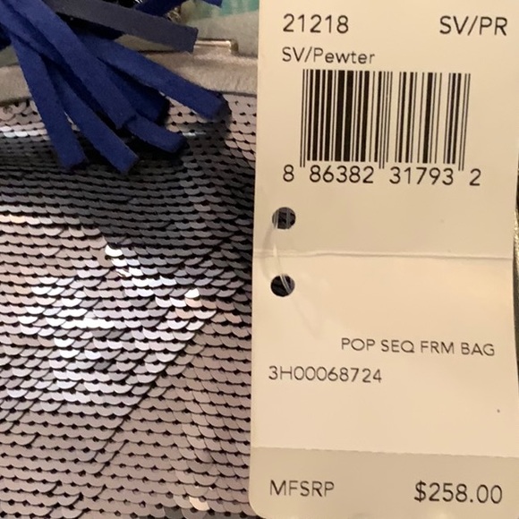 New with Tags COACH Full Price 21218 POPPY SEQUIN Pewter Evening Bag Below $258 - Picture 7 of 7